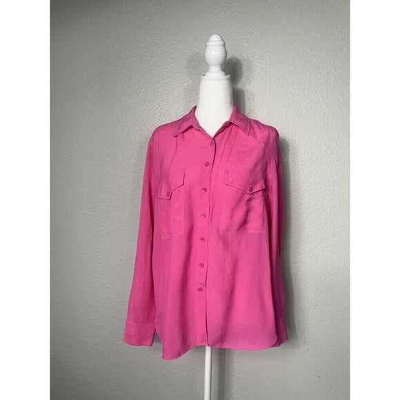Zara Tops - ZARA Women’s Blouse hot neon Pink Button Up Size Small shirt top blouse A2
